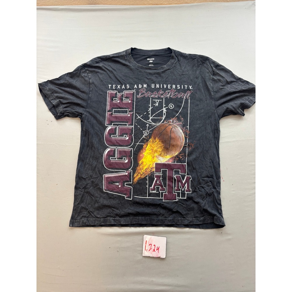Hollister Texas A&M Basketball Graphic Tee Charcoal Black Boxy Fit Large